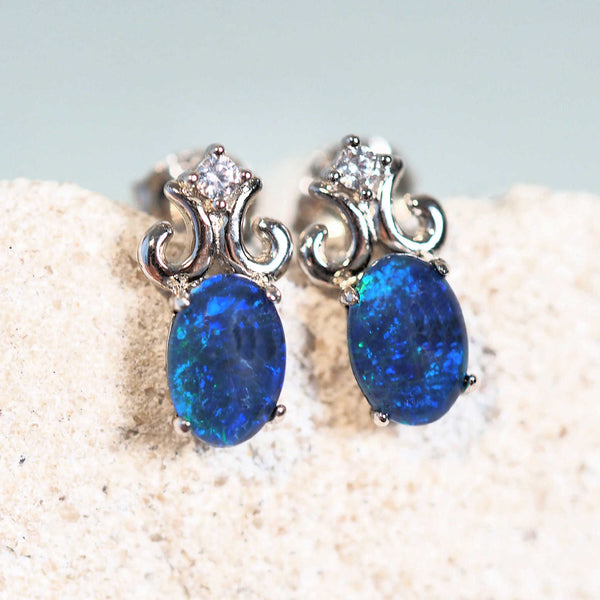 blue and green opal stud earrings