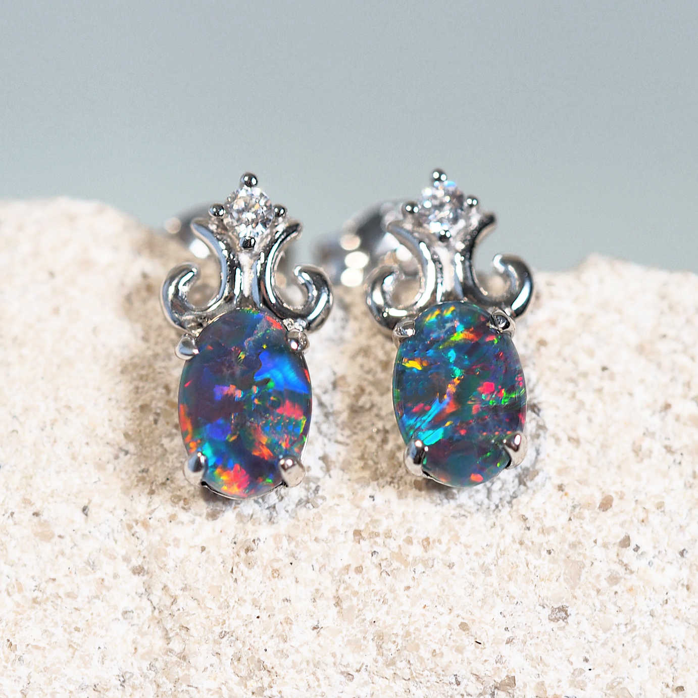 colourful opal stud earrings in silver