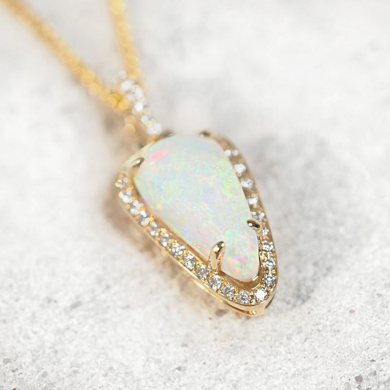 colourful crystal opal gold necklace pendant with sparkling diamonds