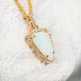 triangular crystal opal gold pendant with 34 diamonds