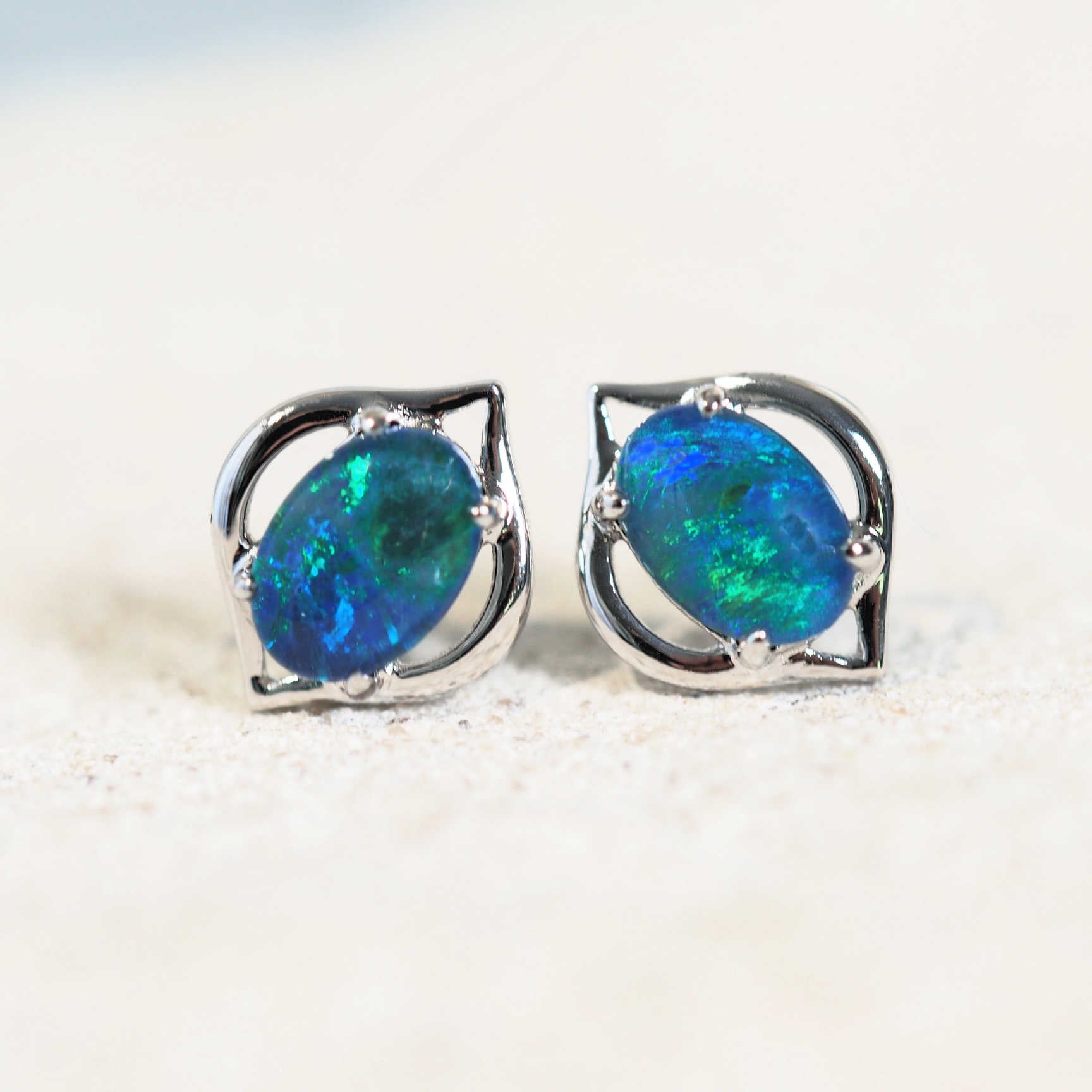 silver opal earrings studs