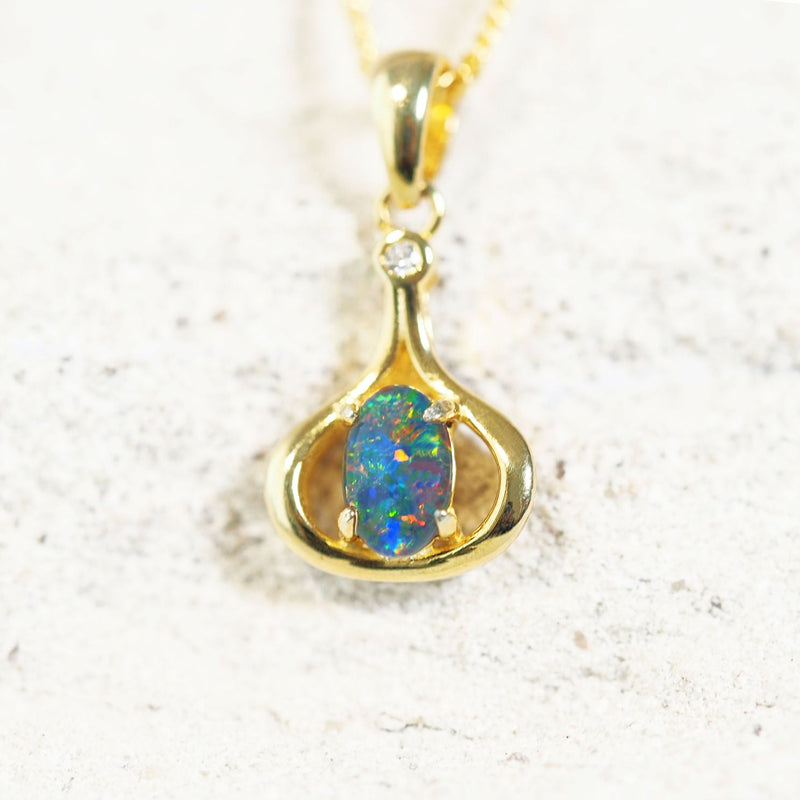 colourful opal pendant gold plated silver