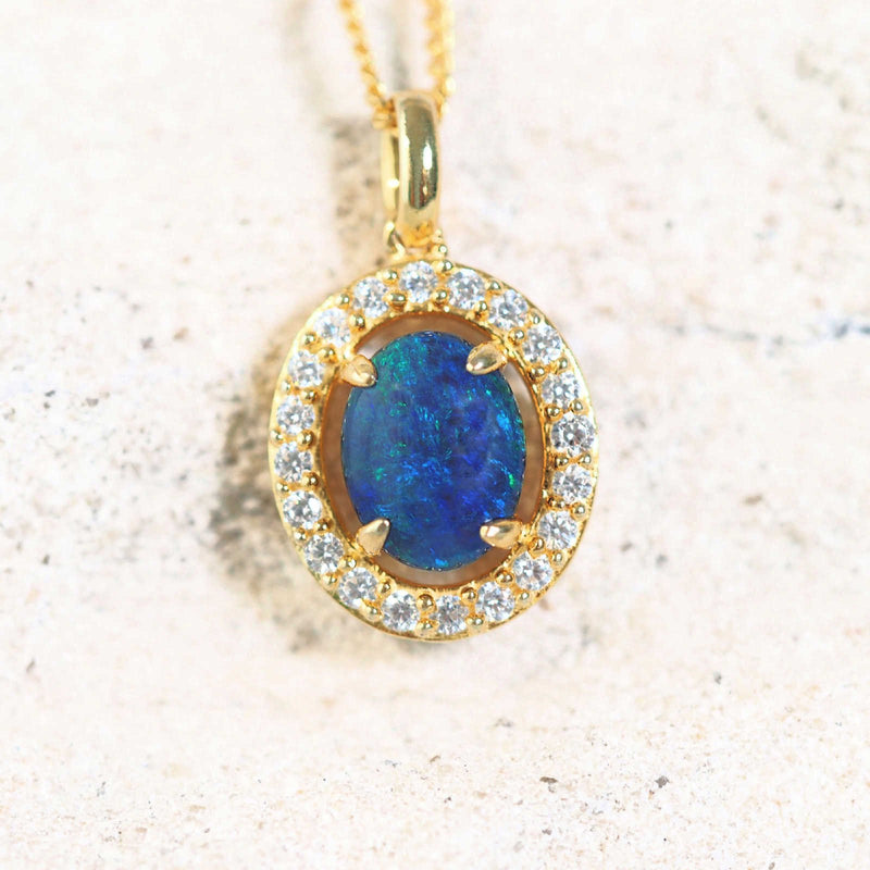 'Halo Blue' Gold Plated Silver Triplet Opal Pendant