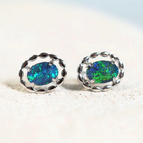 blue and green silver opal earrings