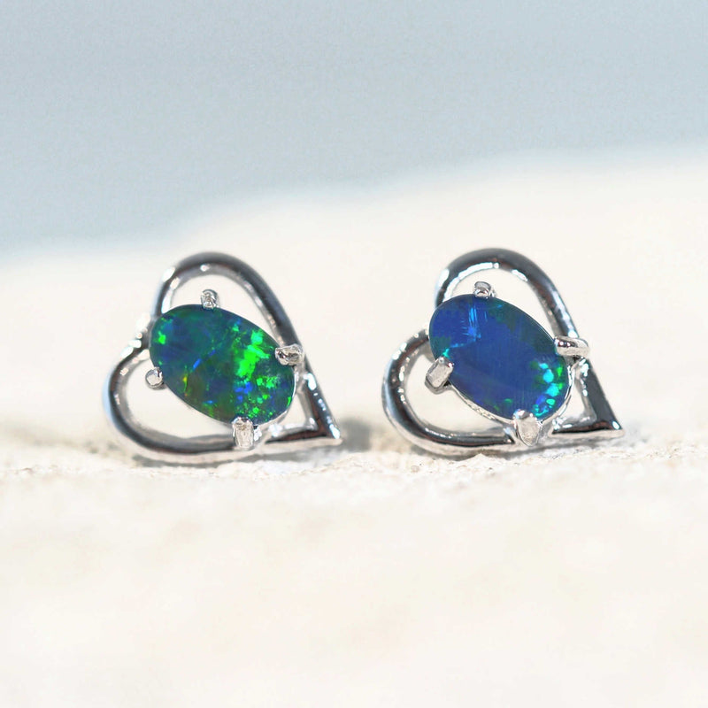 australian opal earrings set in sterling silver