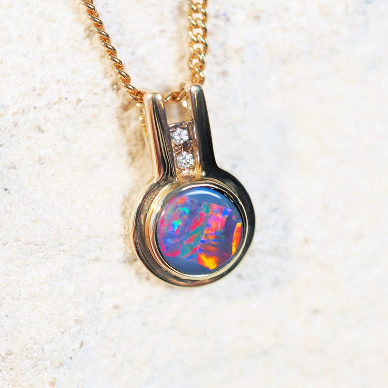 colourful doublet opal necklace with diamonds