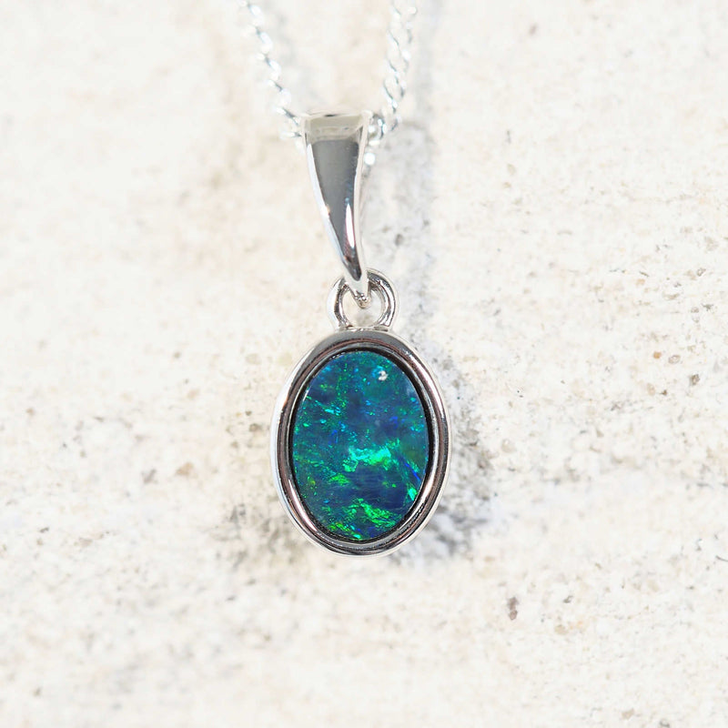 'Helene' Silver Doublet Opal Necklace