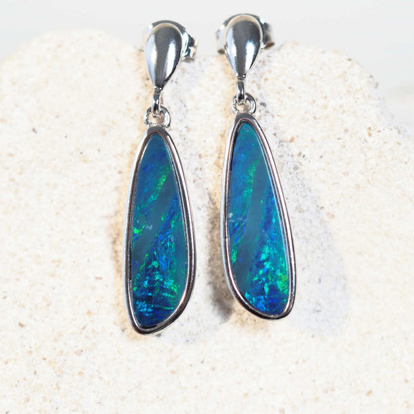 blue and green doublet opal earrings in sterling silver