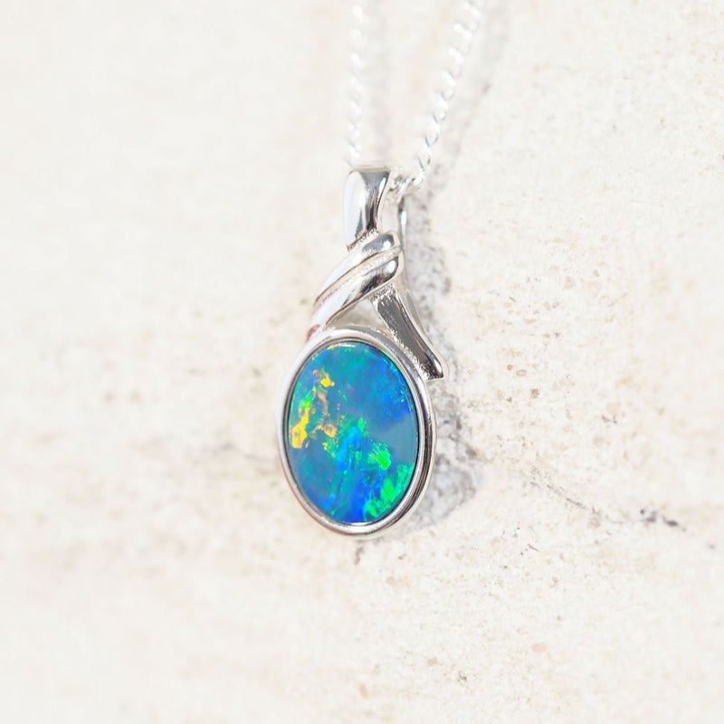 colourful opal pendant in silver