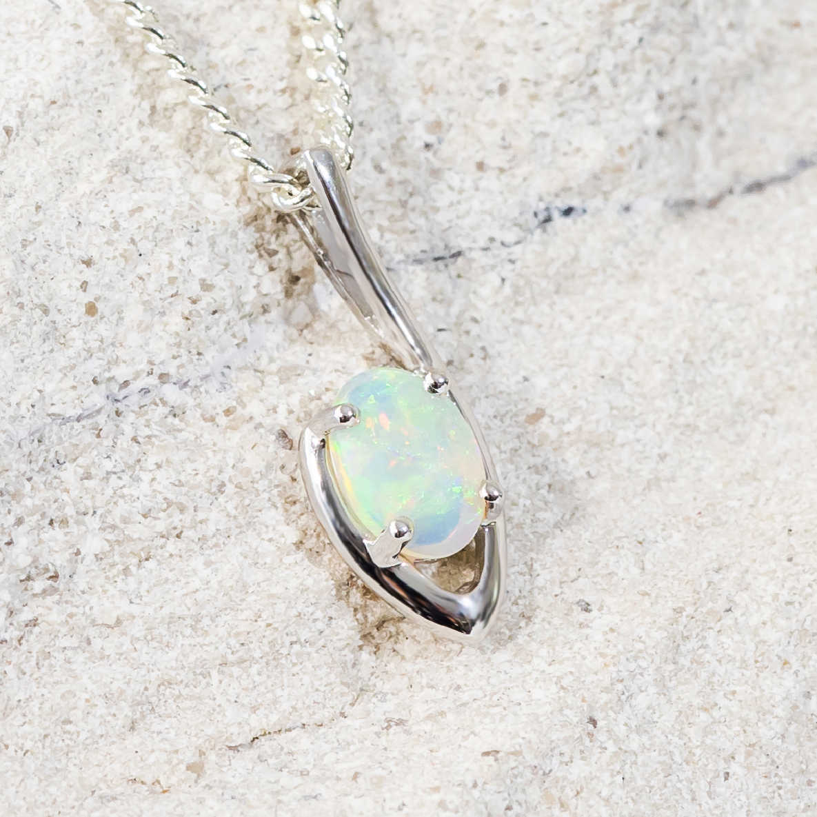 white gold crystal opal necklace