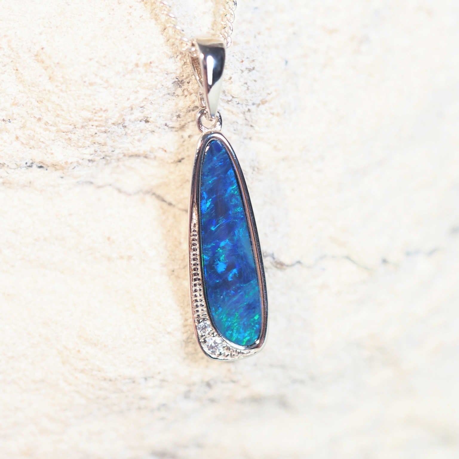 blue and green silver opal necklace