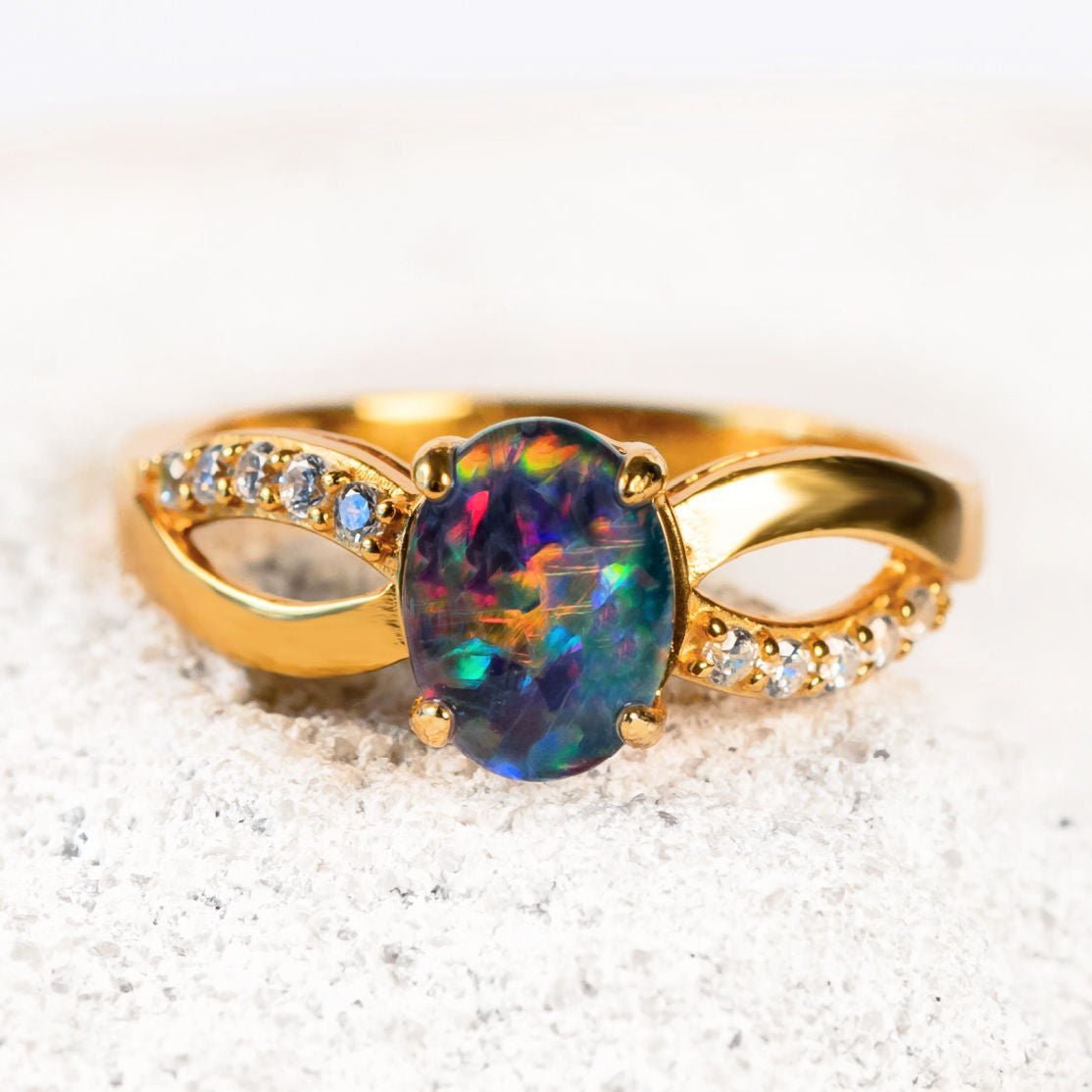 colourful triplet opal gold plated silver ring