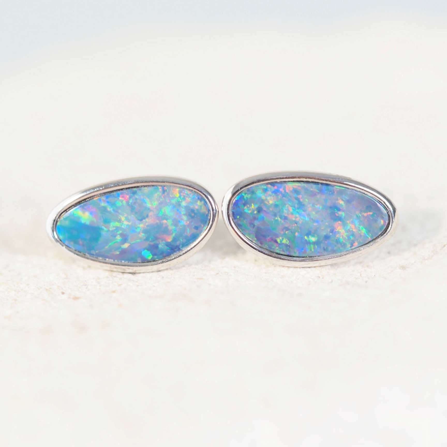 australian doublet opal silver earrings