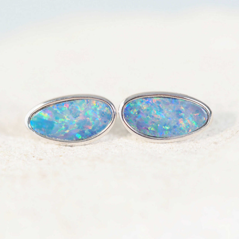 australian doublet opal silver earrings