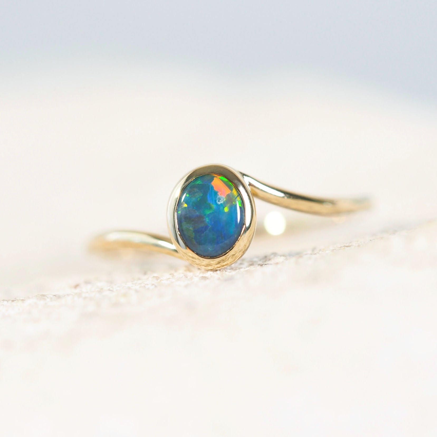 'Kaleen' Black Opal Ring 14ct Gold