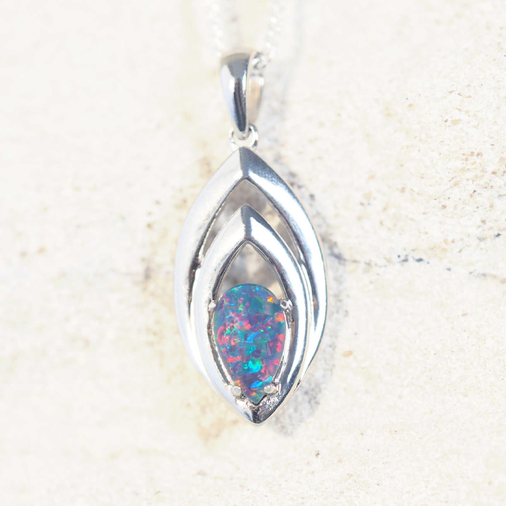 colourful opal pendant in sterling silver