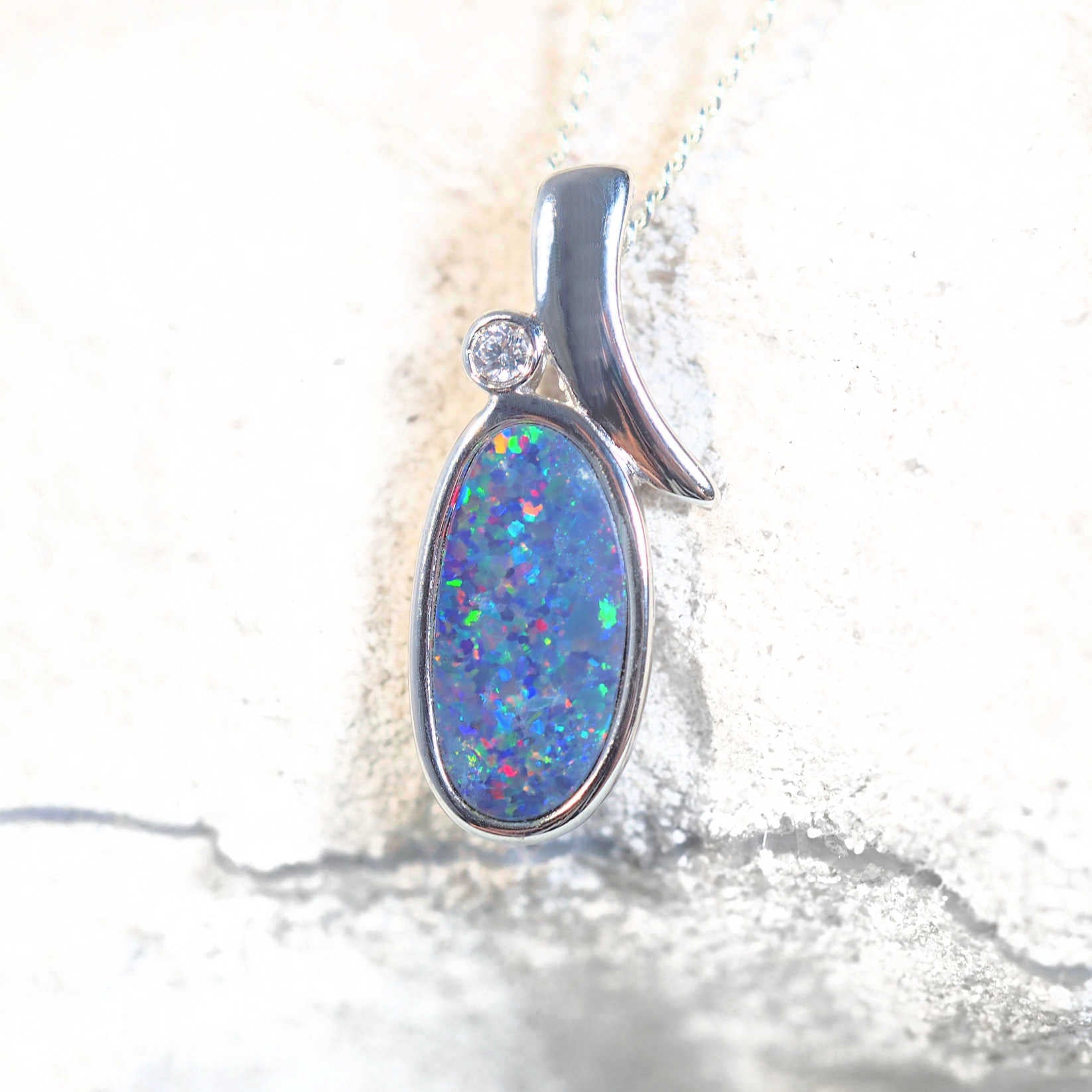 colourful silver doublet opal pendant 