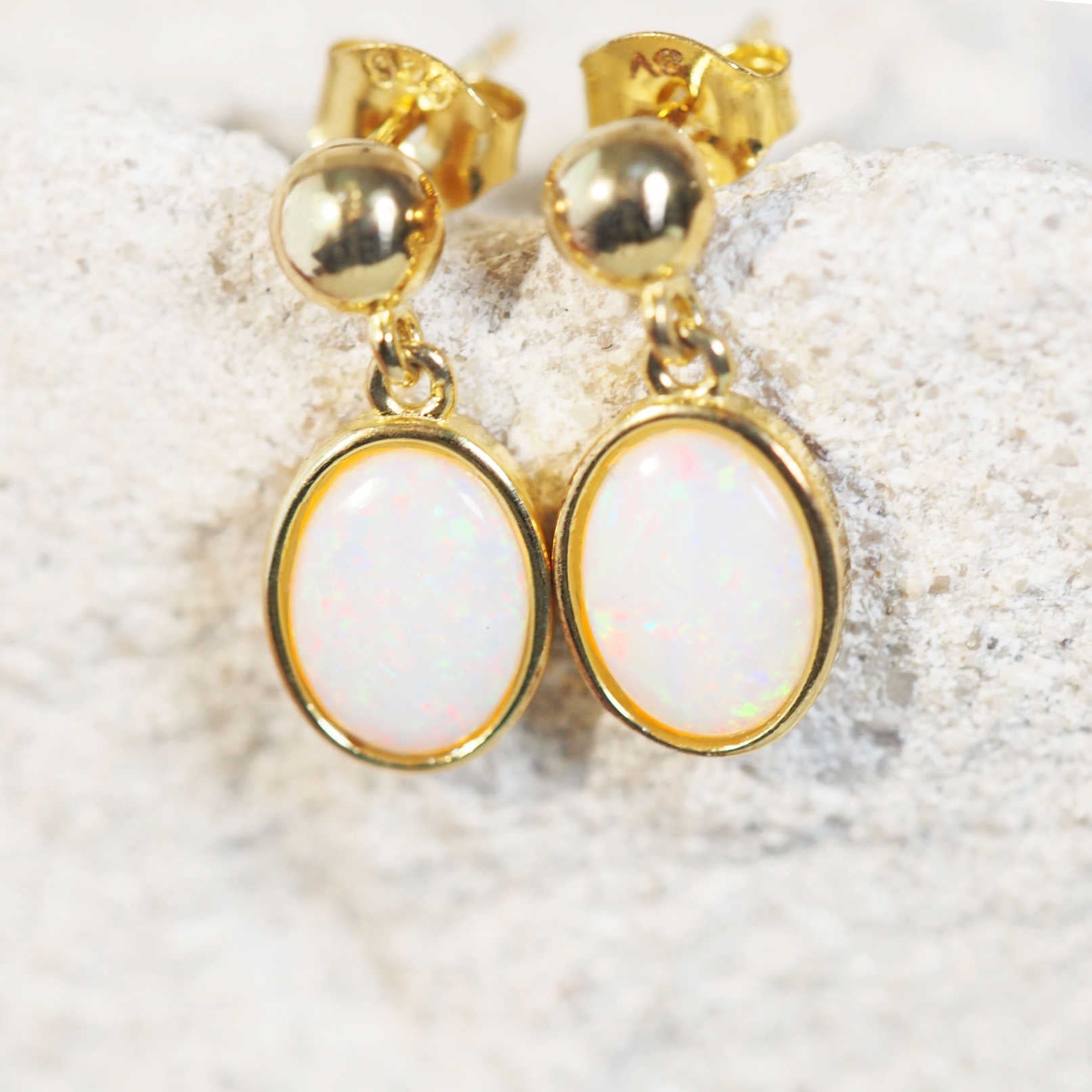 colourful gold plated silver drop opal earrings