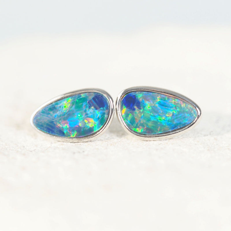 blue opal earrings in silver