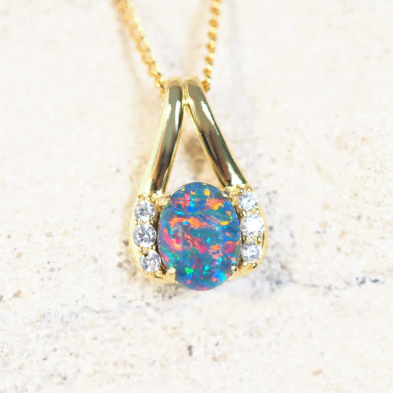 colourful opal pendant set with a colourful opal gemstone