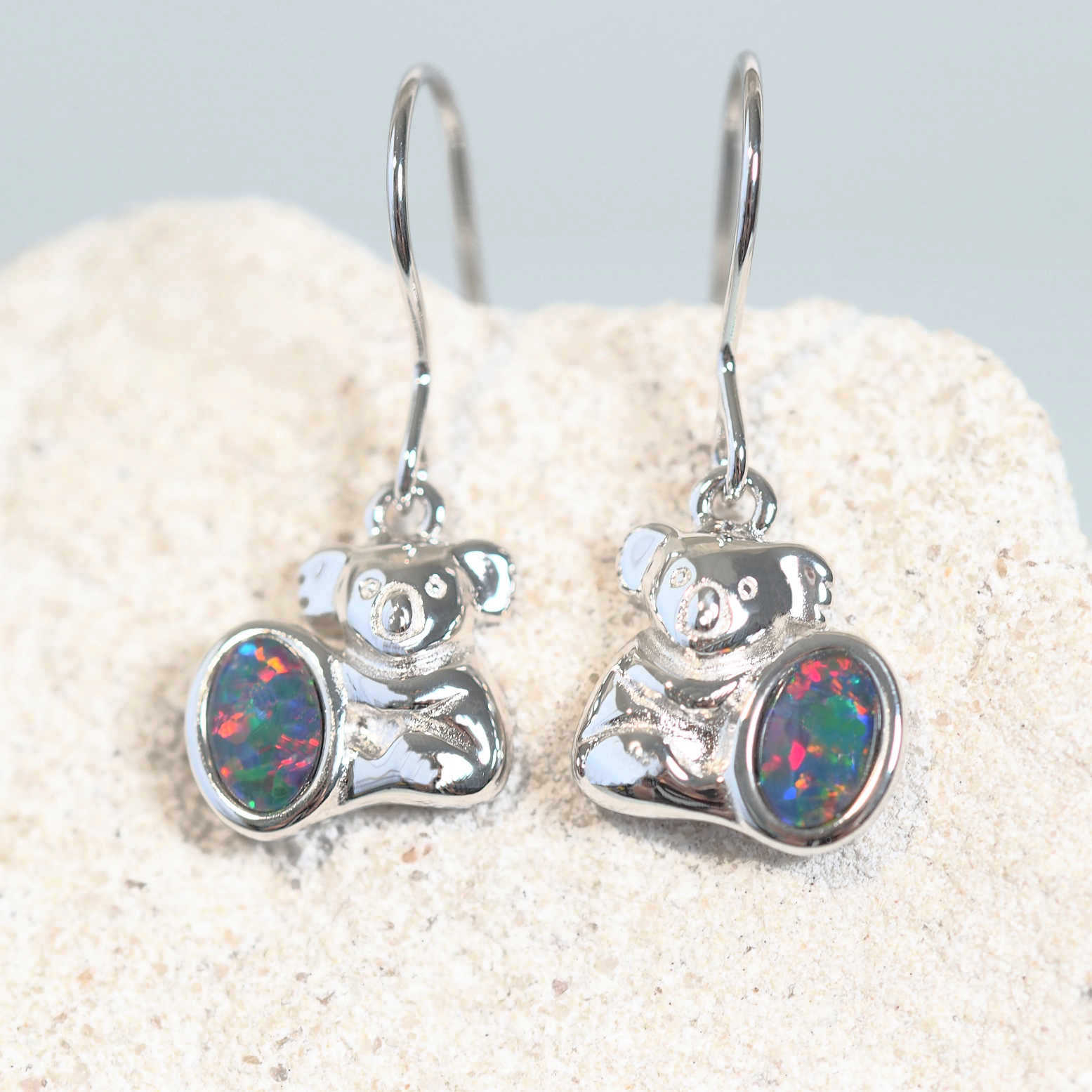 multi-colour opal koala earrings