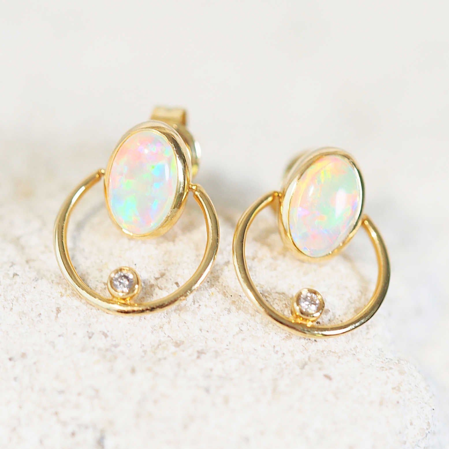 gold crystal opal stud earrings