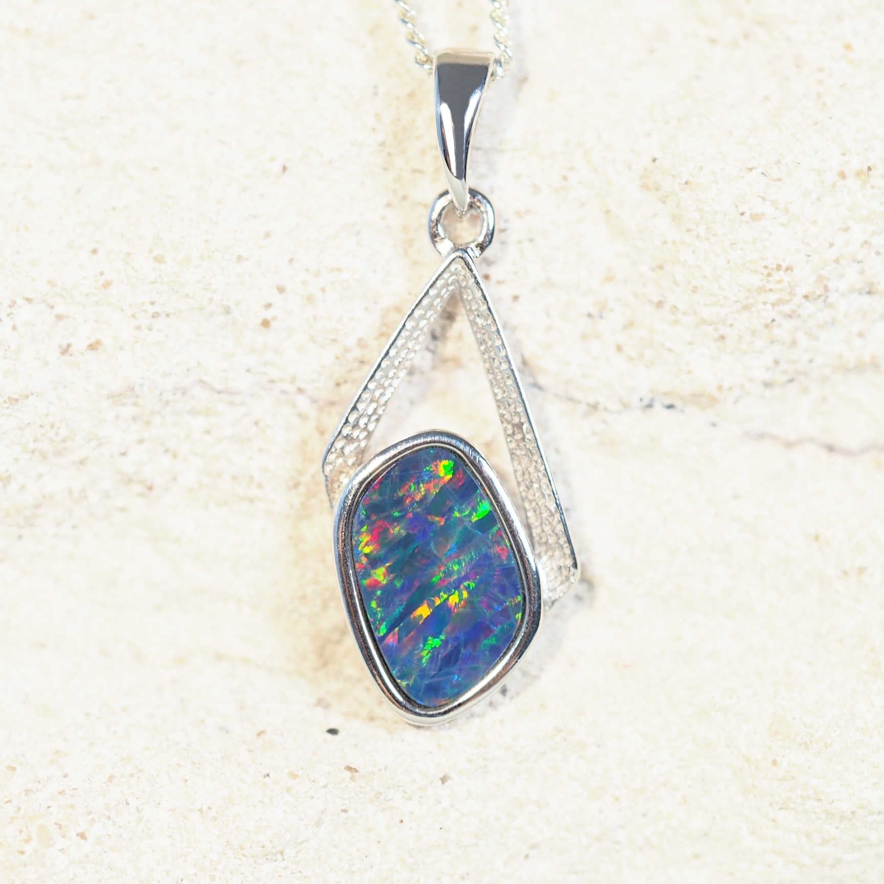 multi-colour silver opal pendant