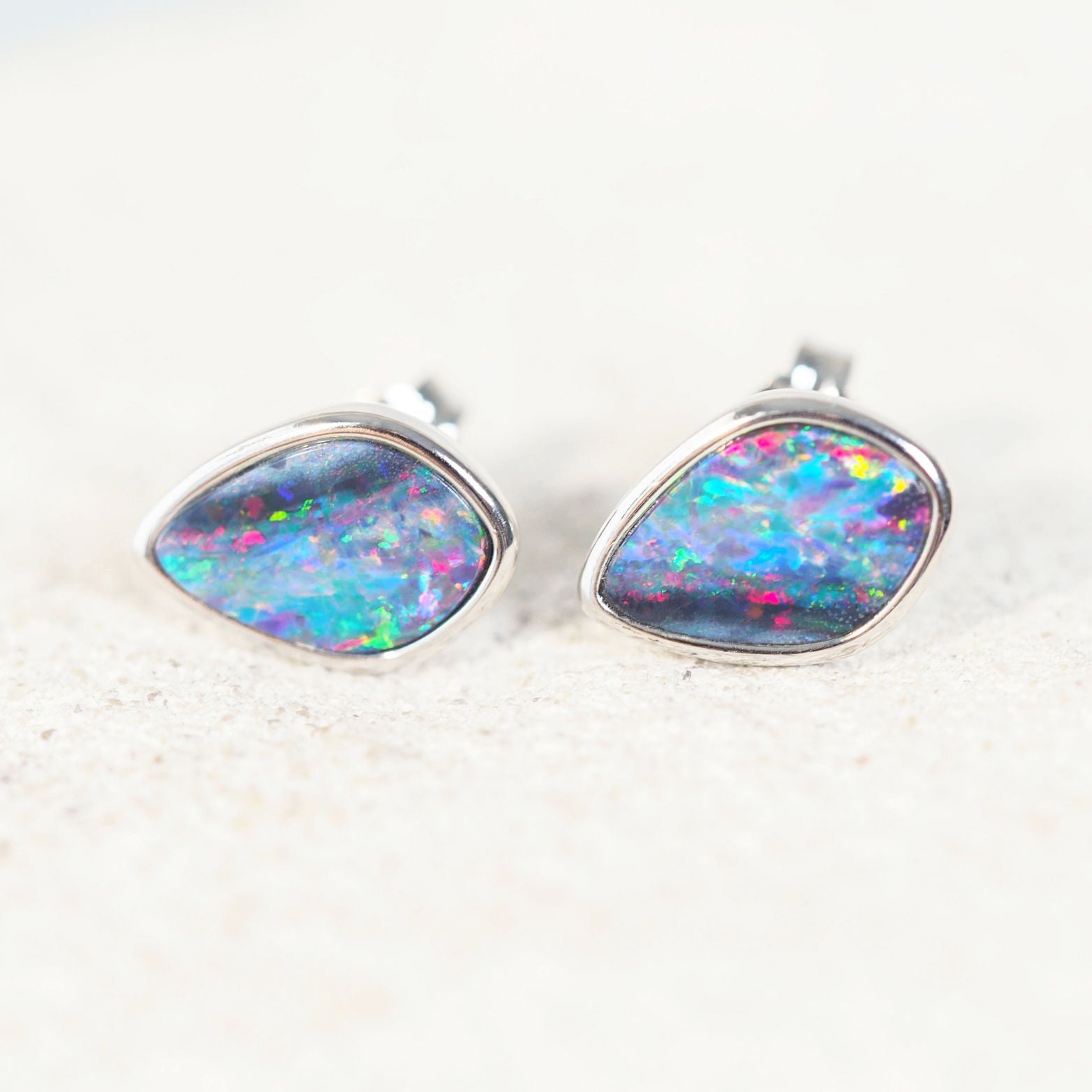 colourful silver doublet opal earrings