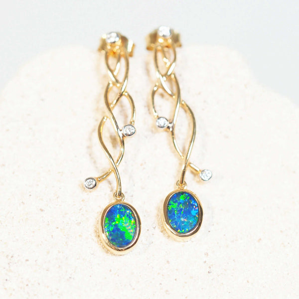 australian opal doublet gold earrings