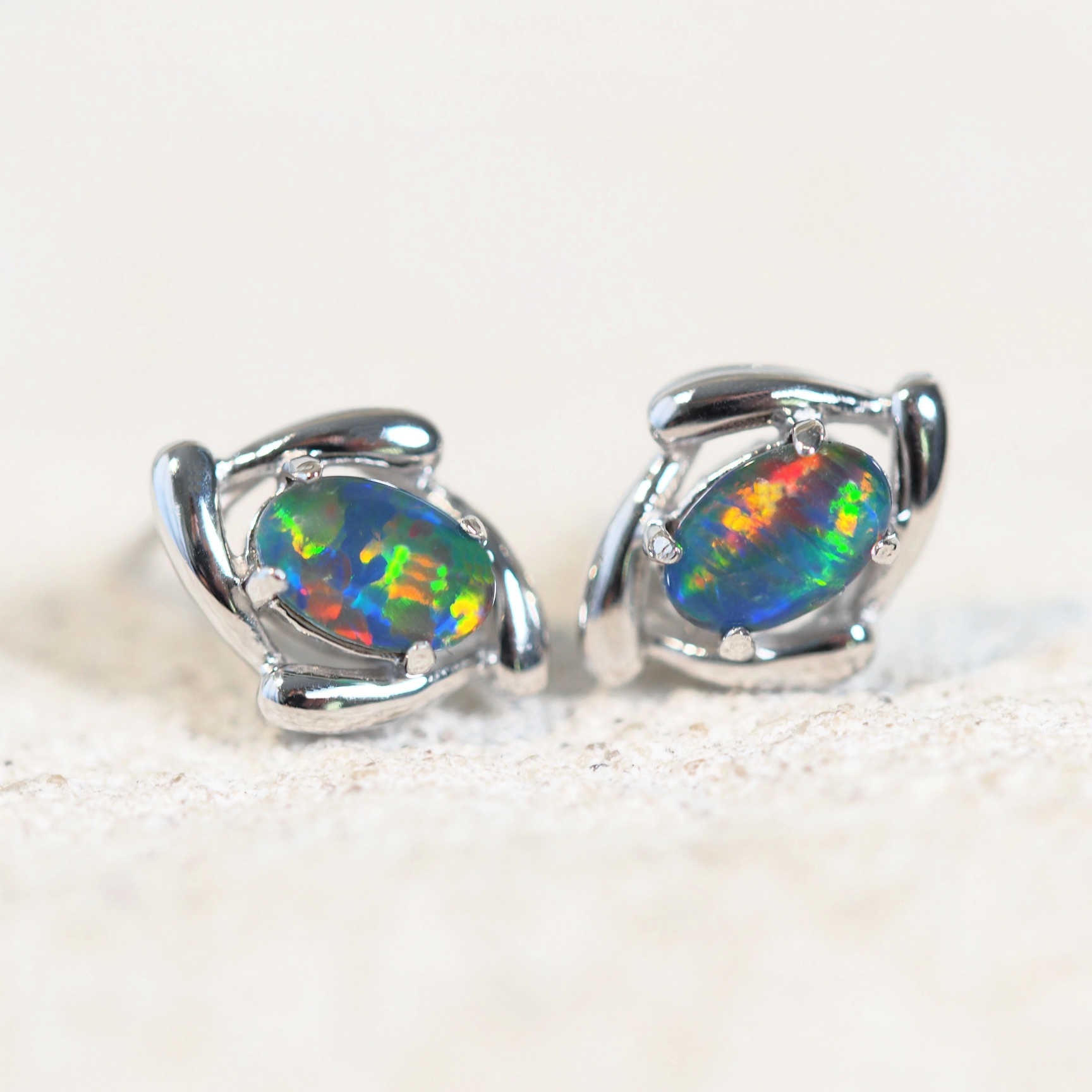 colourful opal earrings in silver