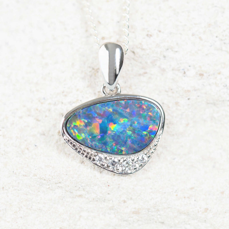 colourful opal pendant set with a doublet Australian opal 