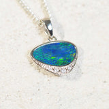 blue and green opal pendant set in silver