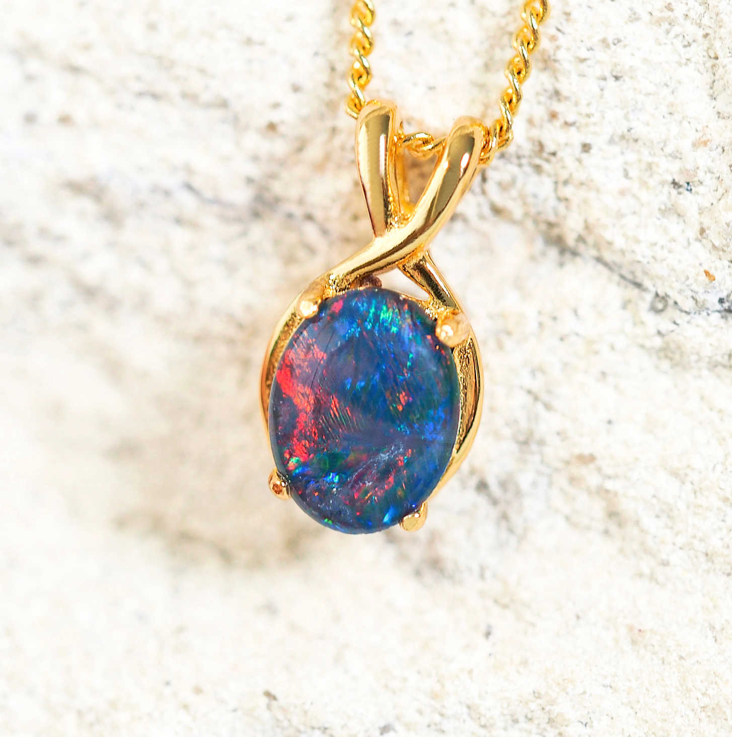 multi-colour opal pendant set in gold plated silver