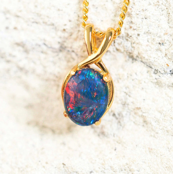 multi-colour opal pendant set in gold plated silver