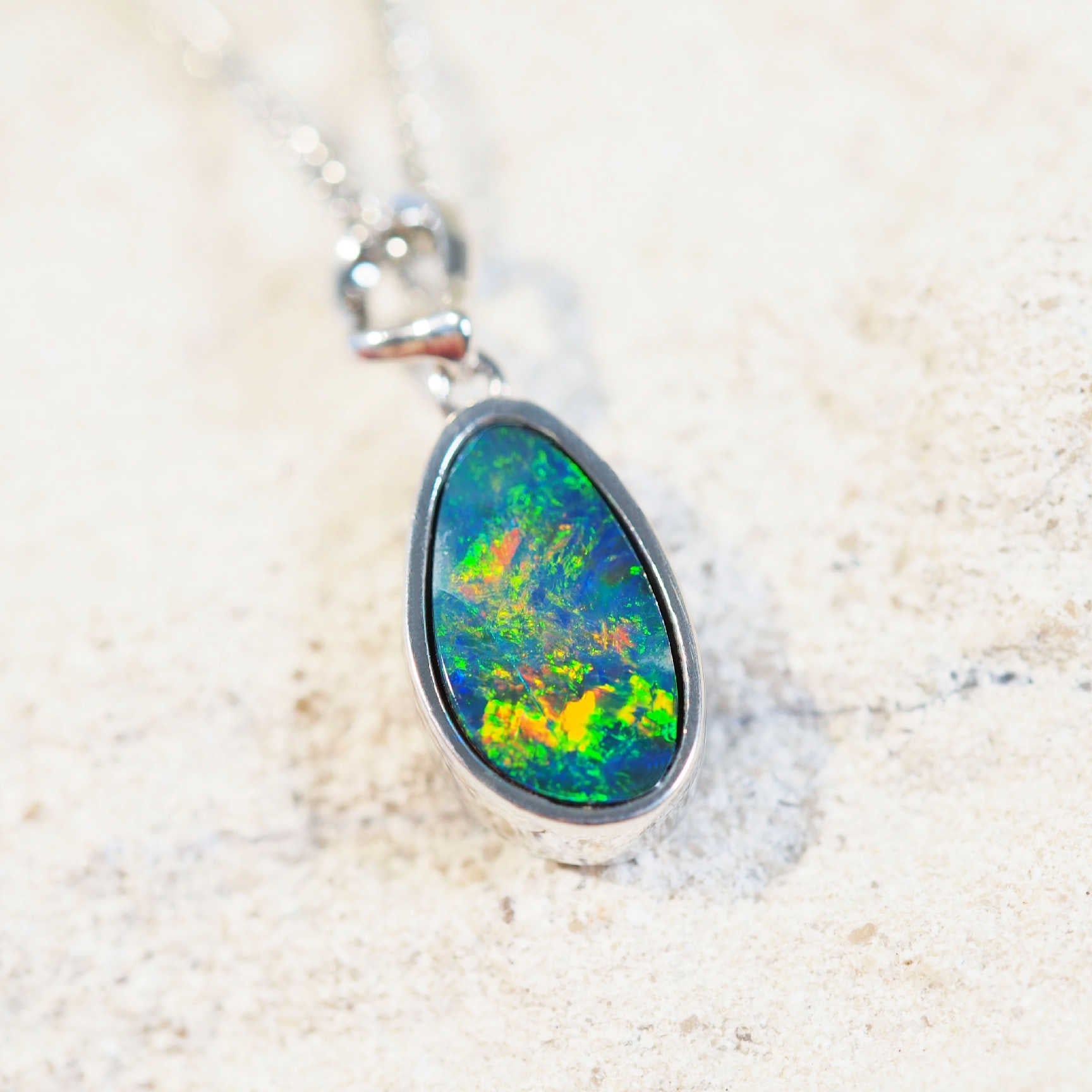 colourful doublet opal silver pendant