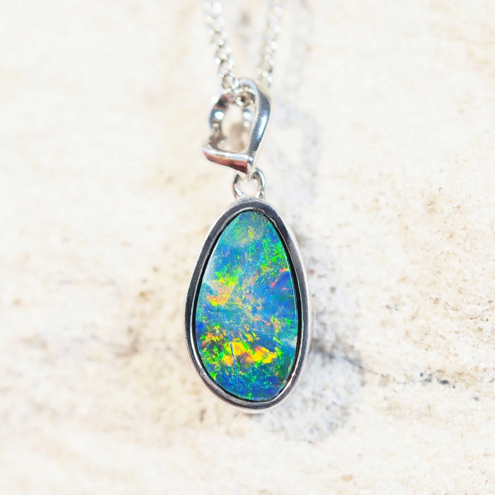 colourful silver opal pendant