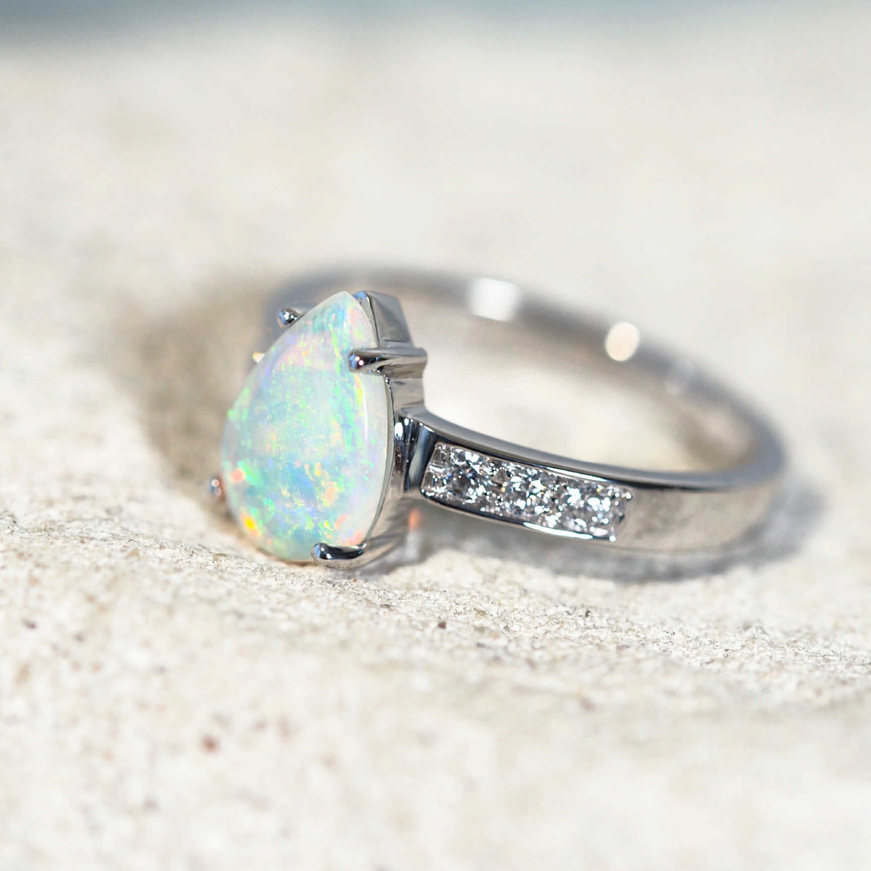 white gold crystal opal ring