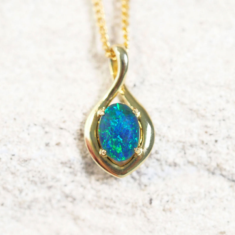 blue and green triplet opal pendant