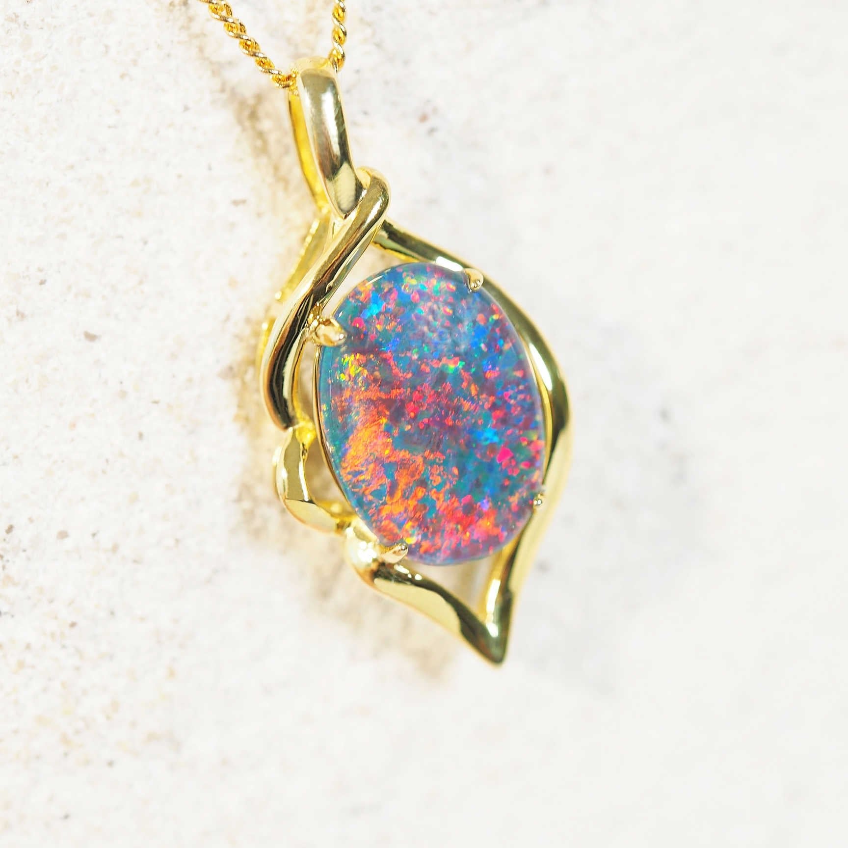 colourful triplet opal pendant gold plated silver 