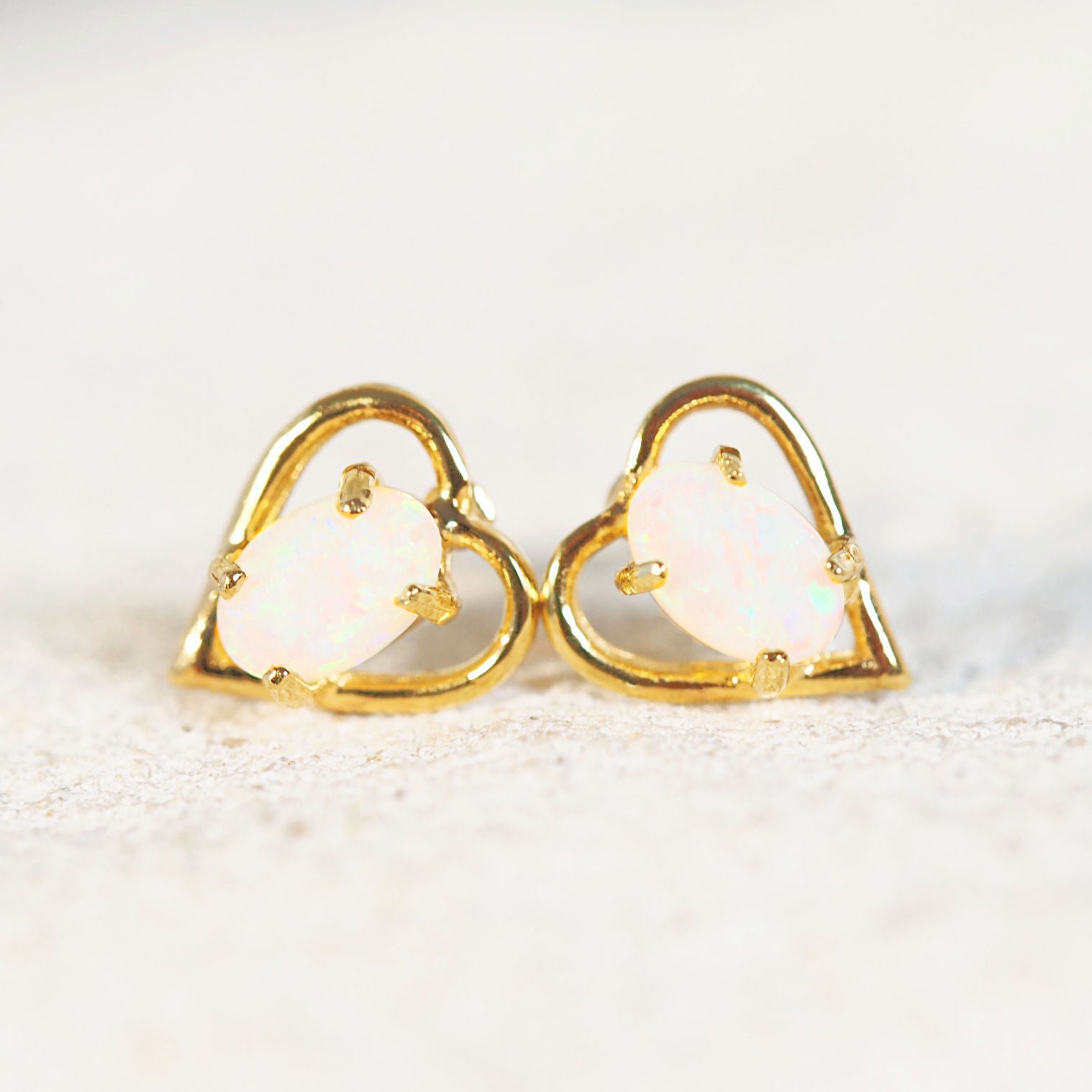 heart shaped opal earrings