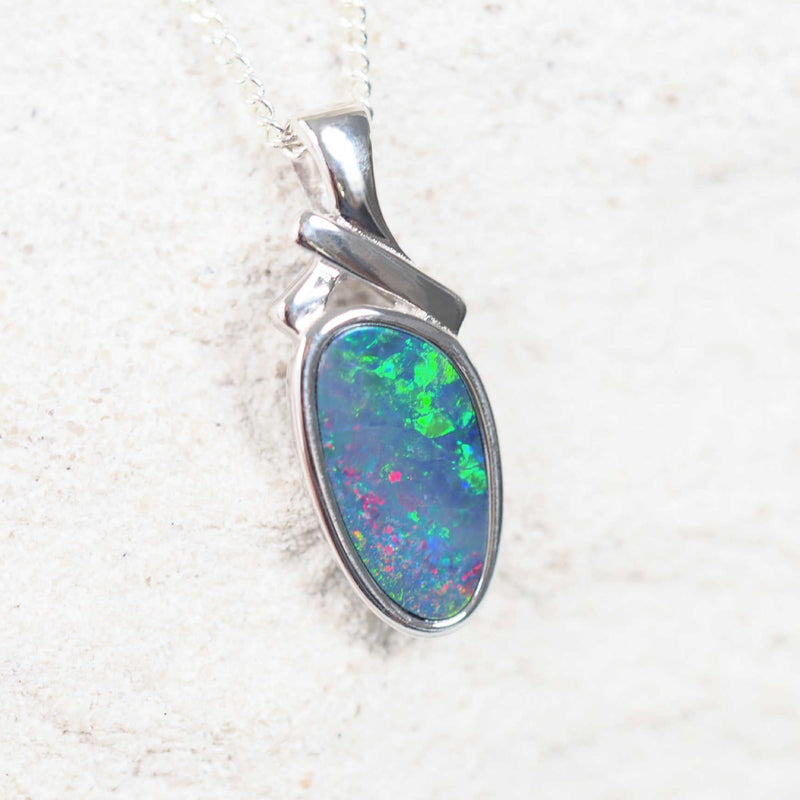 colourful silver opal pendant