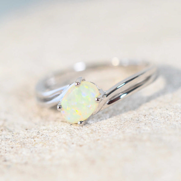 colourful opal ring in white gold