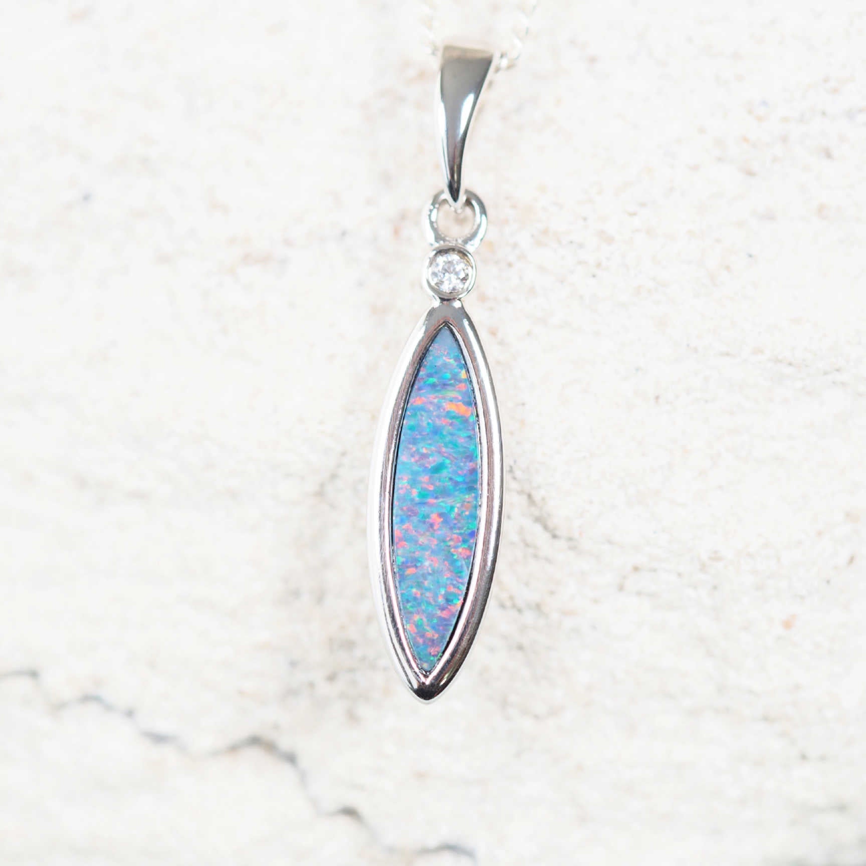 colourful marquise shaped opal pendant