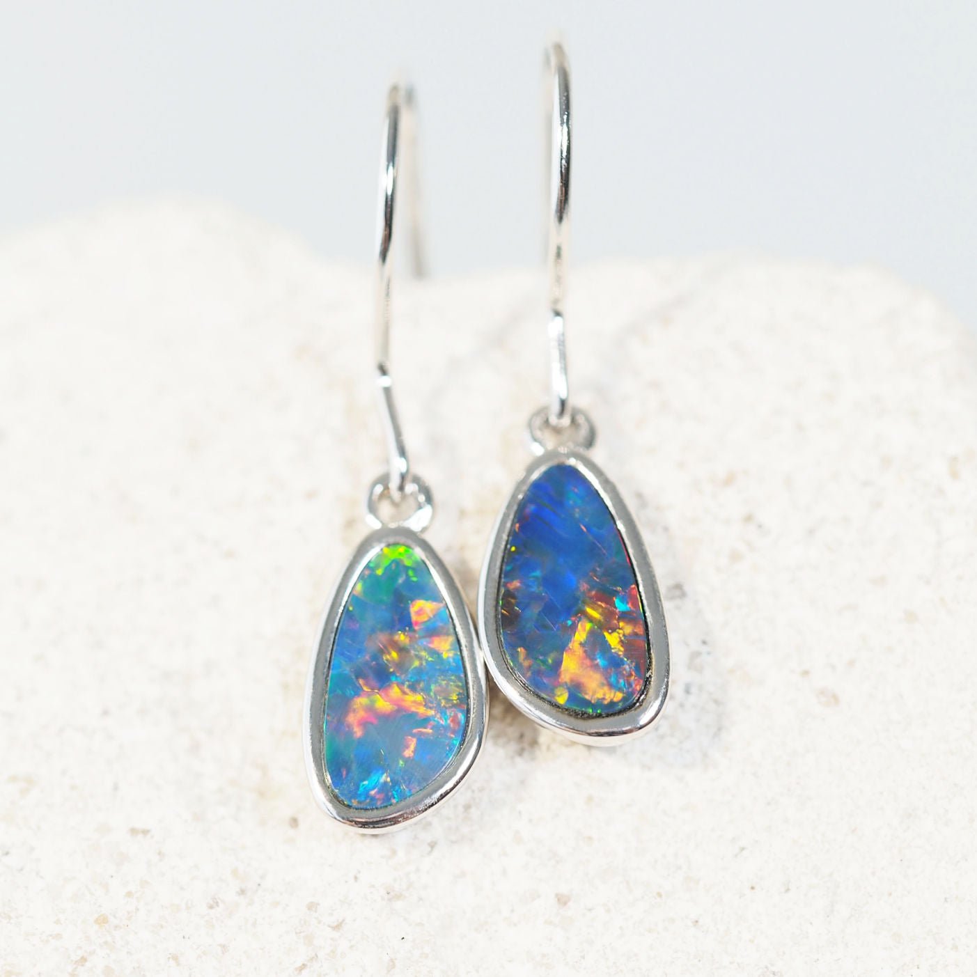 colourful doublet drop opal earrings in sterling silver 