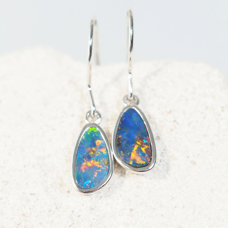 colourful doublet drop opal earrings in sterling silver 