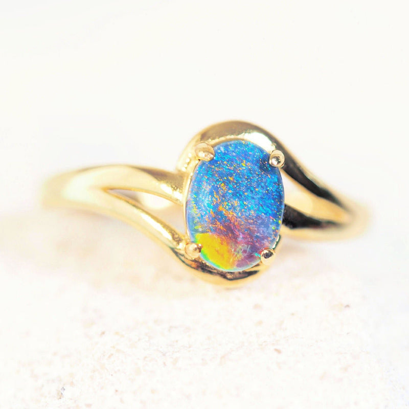 australian triplet opal ring colourful