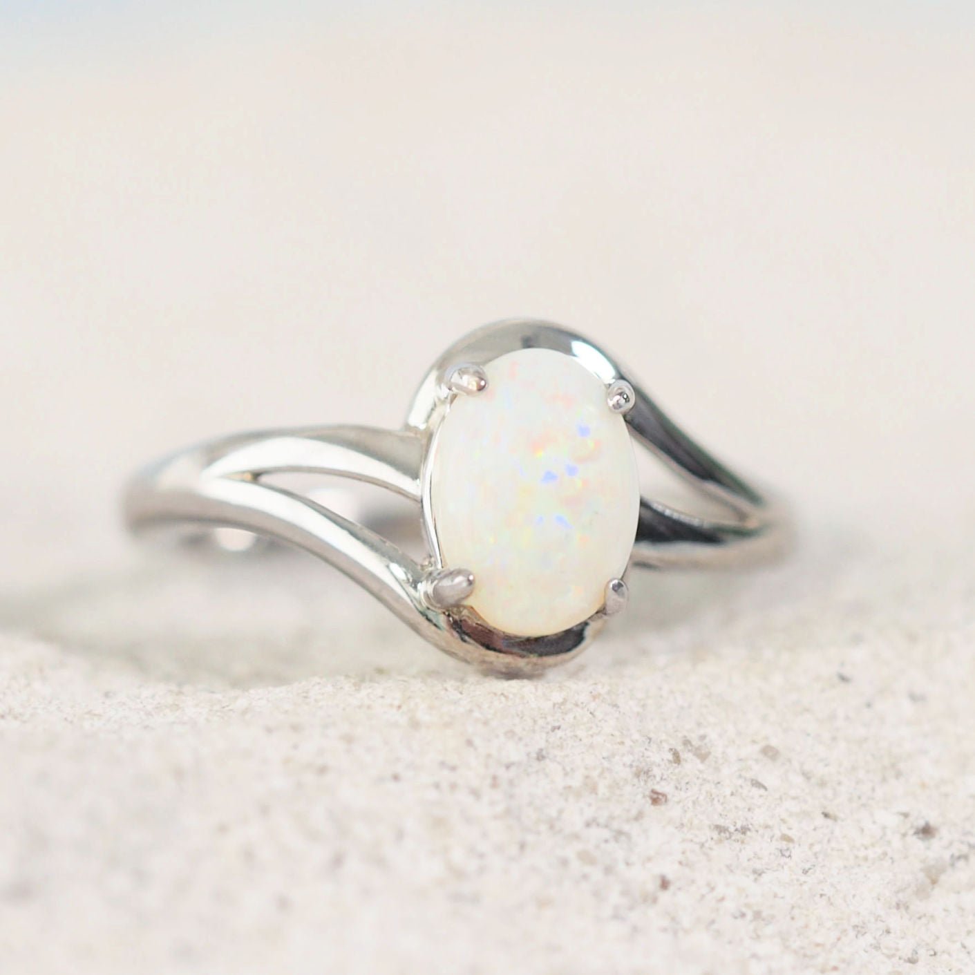 white opal silver rin