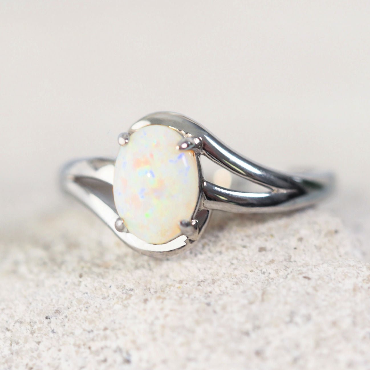 silver south australian white opal ring