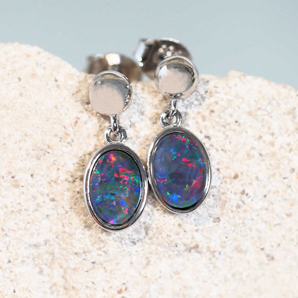 colourful opal earrings set in sterling silver