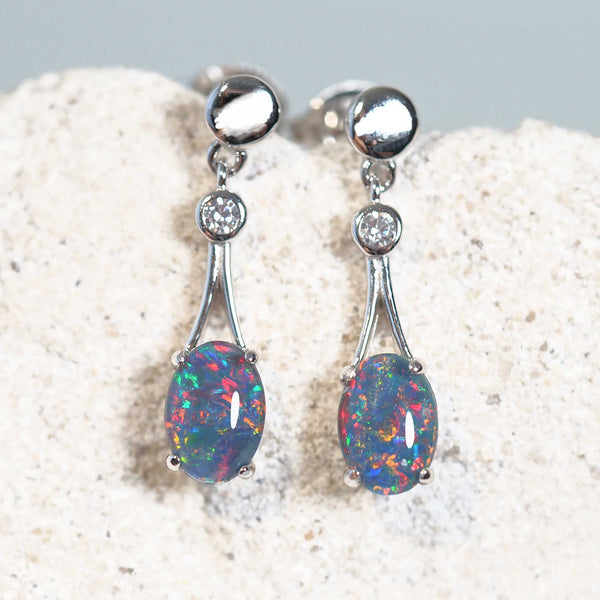 colourful opal earrings set in sterling silver